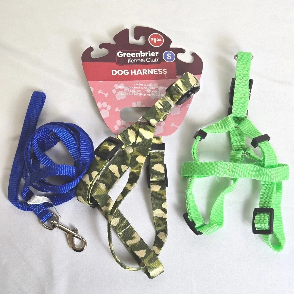2 Dog Harnesses‎ and 1 Leash, Camo Green Blue, Small Dog- Up to 20lbs